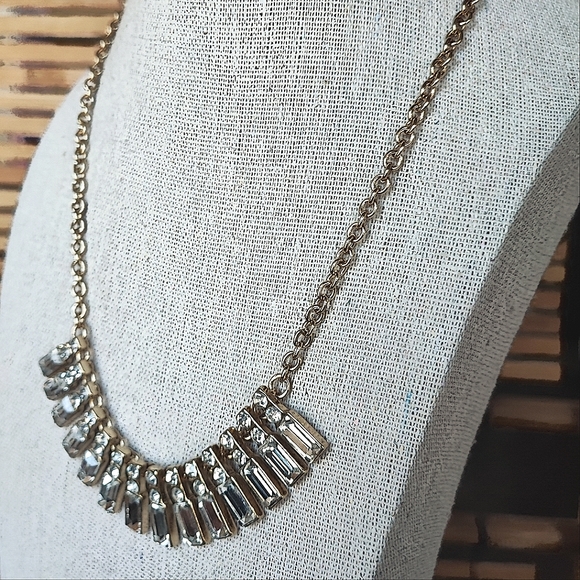 Crystal Clear Fat Baguette Mirror Finish Rhinestone Gold Tone Hardware Necklace - Picture 3 of 10